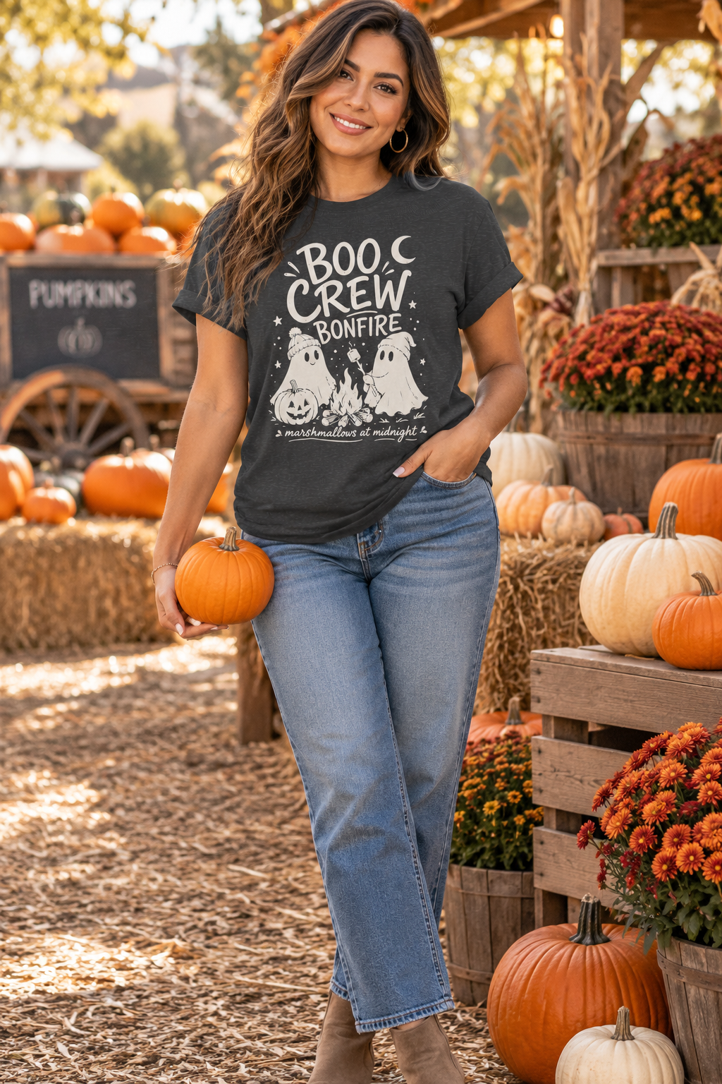 Boo Crew Ghost Bonfire Tee, Camping Outfit, Halloween Top, Fall Festival Casual Wear