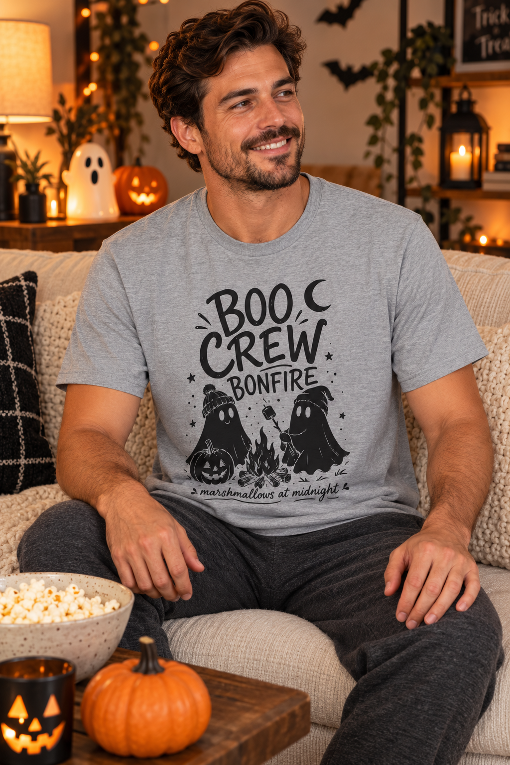 Boo Crew Ghost Bonfire Tee, Camping Outfit, Halloween Top, Fall Festival Casual Wear