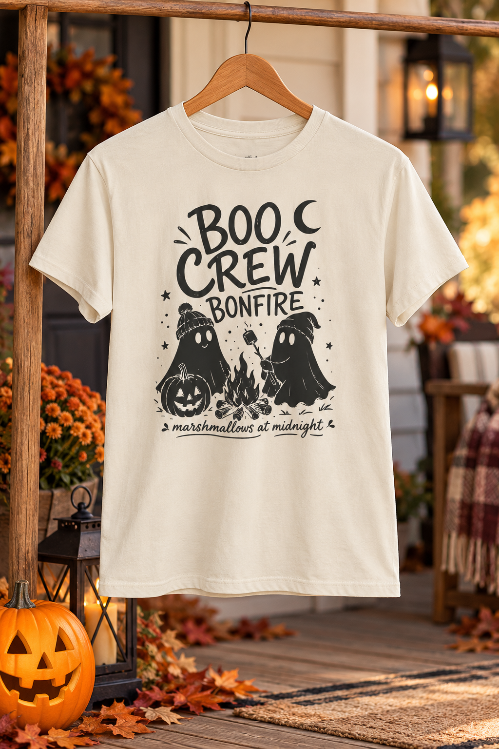 Boo Crew Ghost Bonfire Tee, Camping Outfit, Halloween Top, Fall Festival Casual Wear