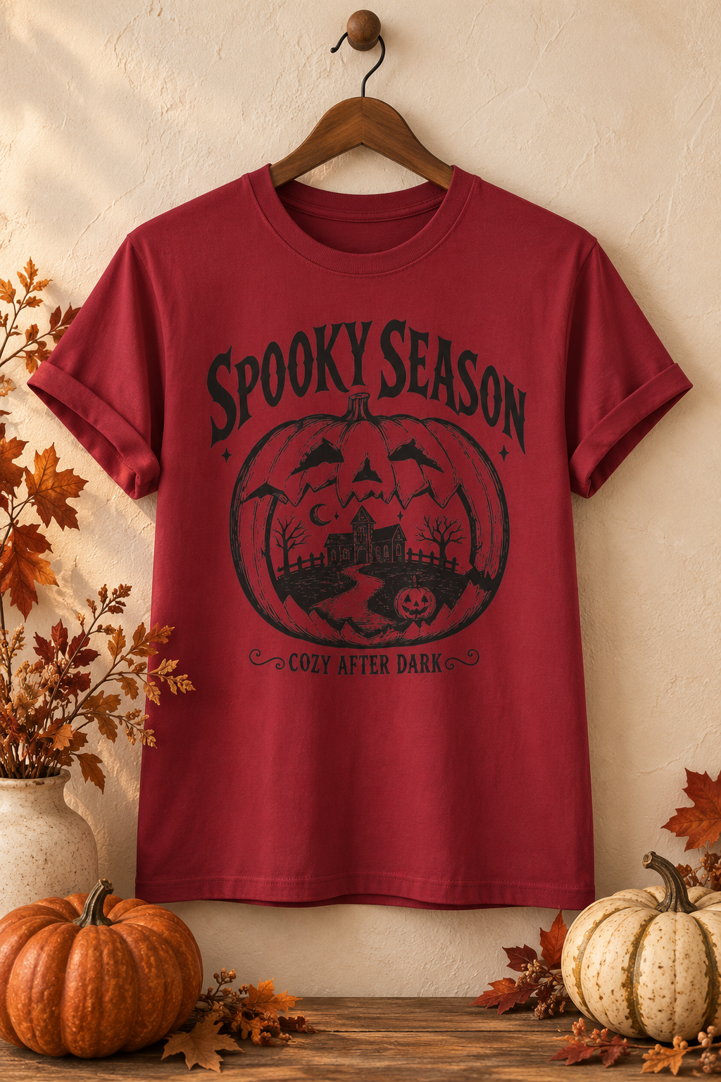 Spooky Season T-Shirt: Haunted Pumpkin, 100% Cotton