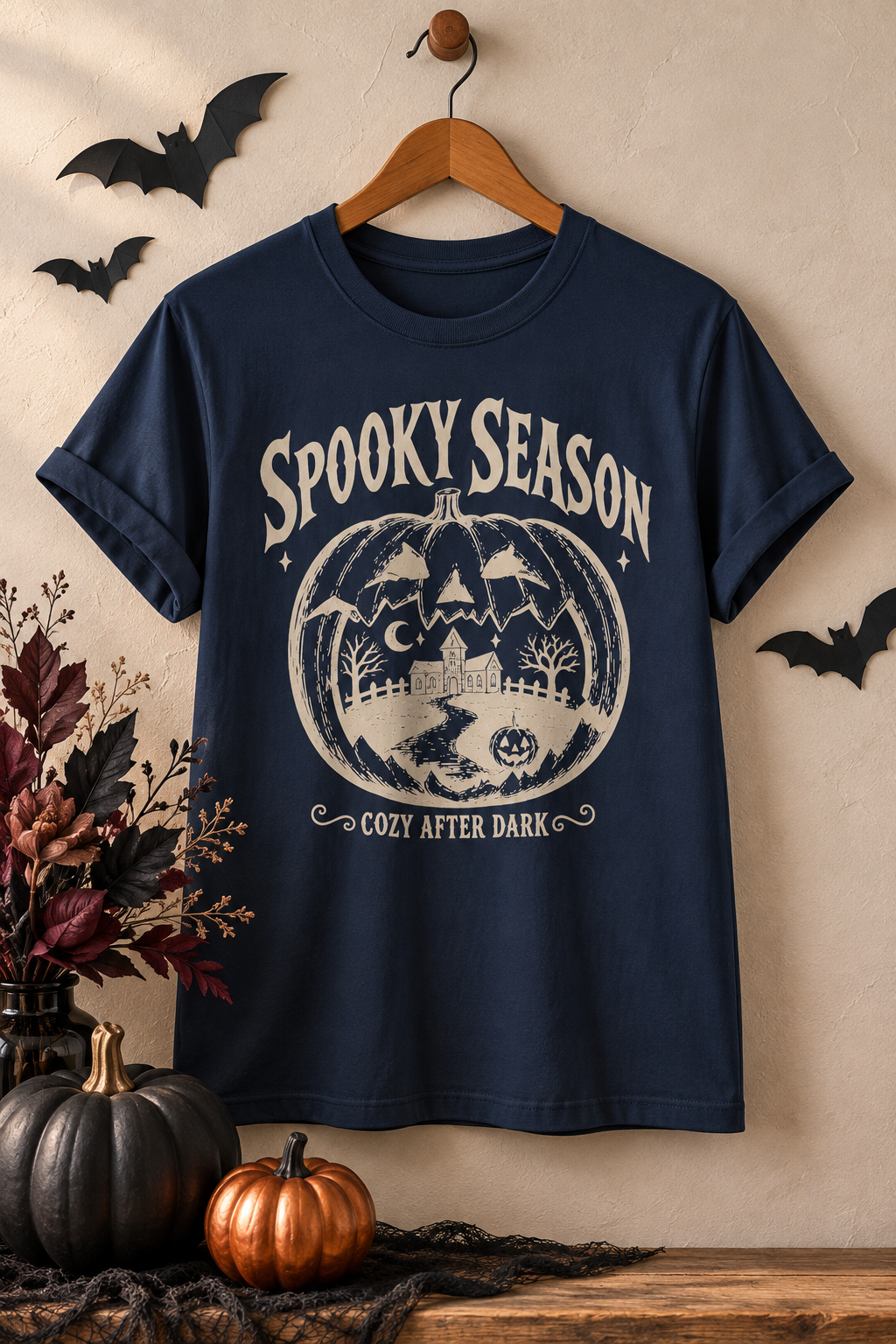 Spooky Season T-Shirt: Haunted Pumpkin, 100% Cotton