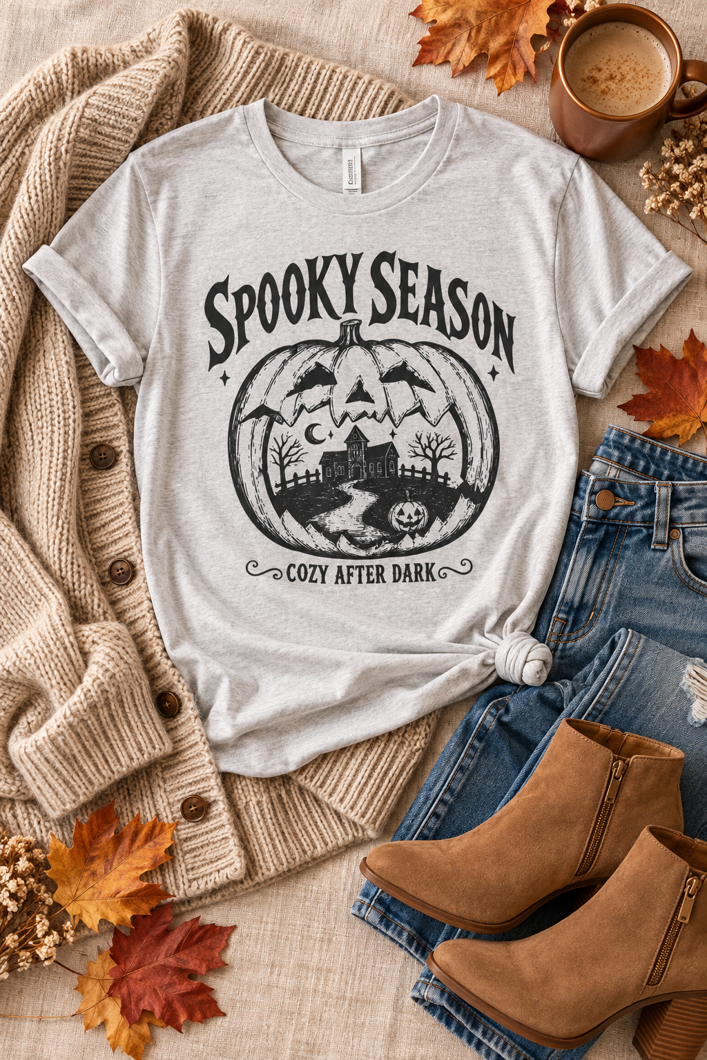 Spooky Season T-Shirt: Haunted Pumpkin, 100% Cotton