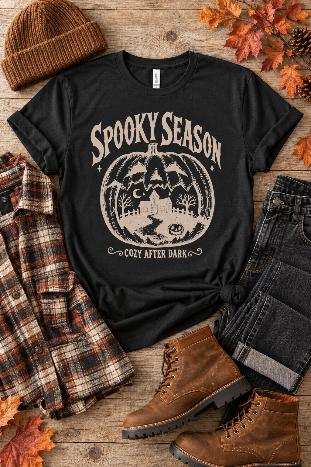 Spooky Season T-Shirt: Haunted Pumpkin, 100% Cotton