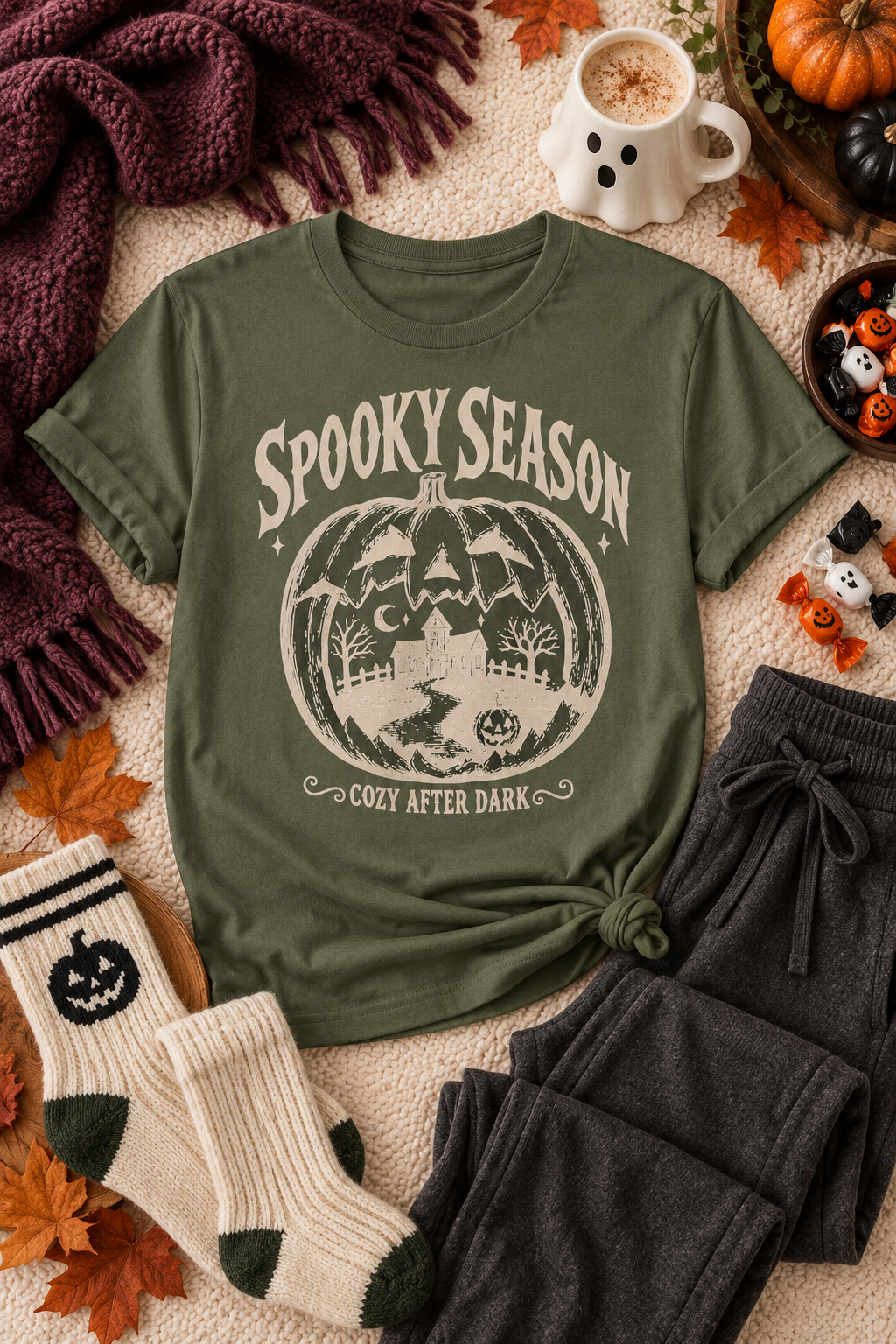 Spooky Season T-Shirt: Haunted Pumpkin, 100% Cotton