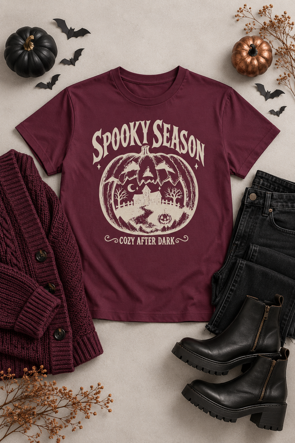 Spooky Season T-Shirt: Haunted Pumpkin, 100% Cotton