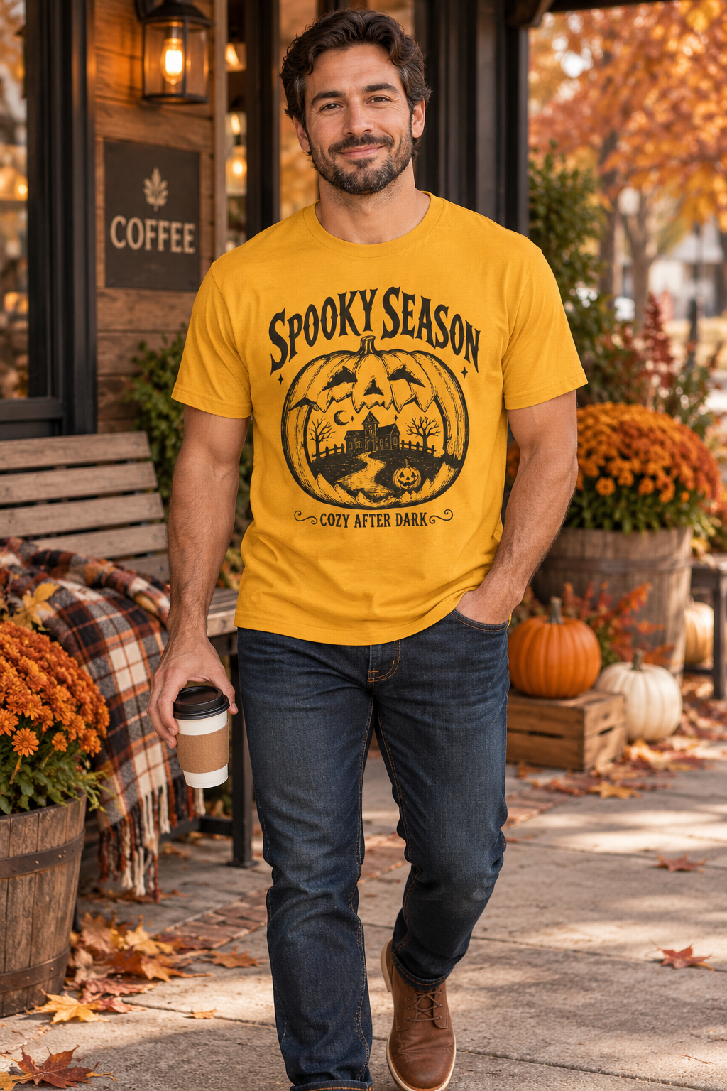 Spooky Season T-Shirt: Haunted Pumpkin, 100% Cotton