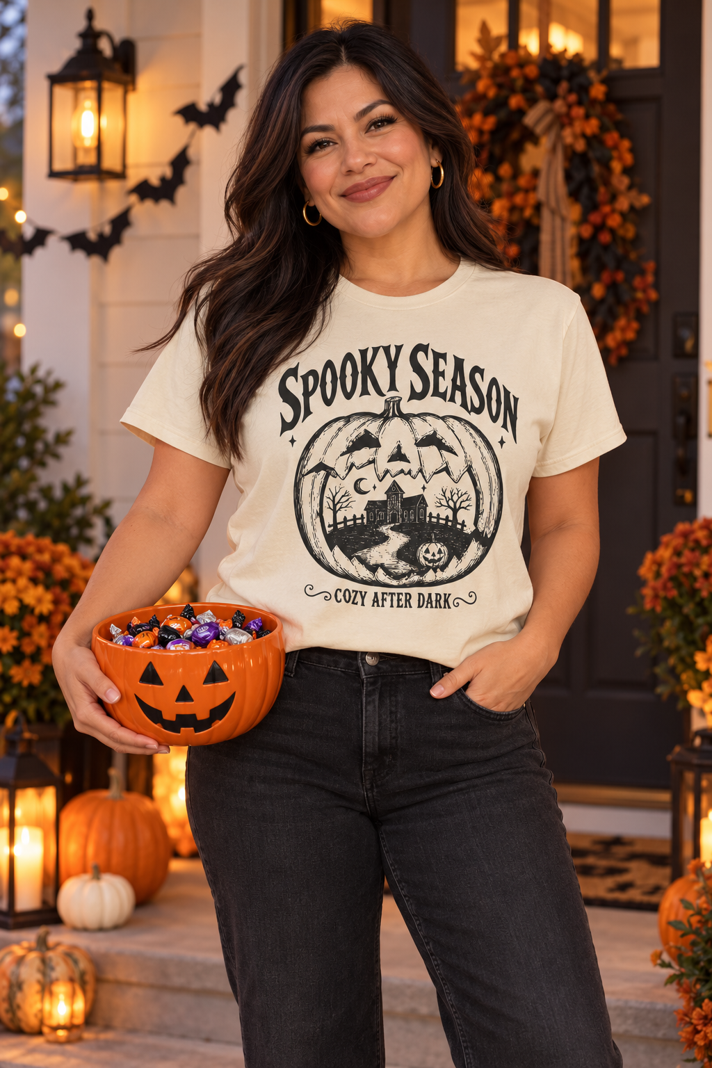 Spooky Season T-Shirt: Haunted Pumpkin, 100% Cotton