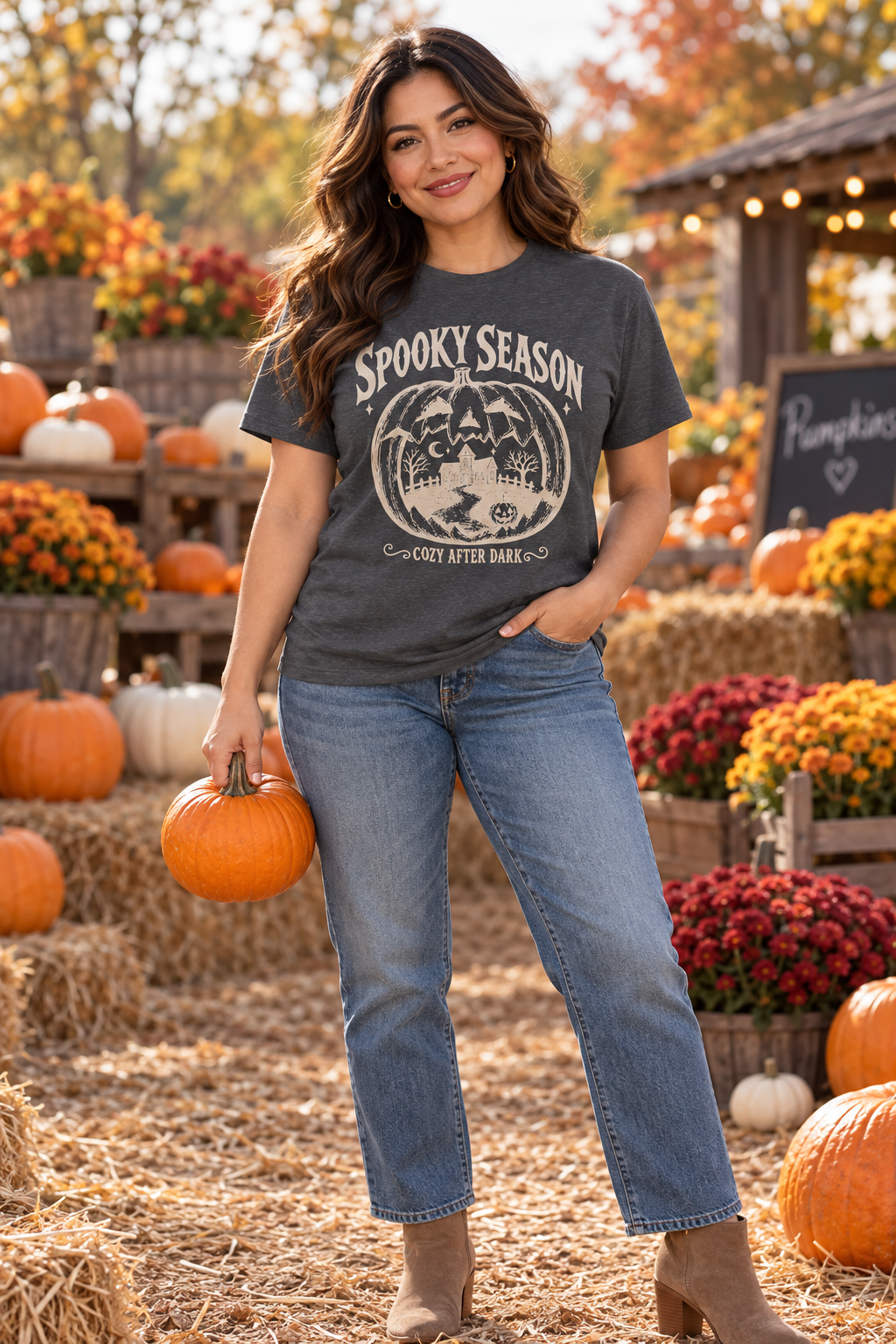 Spooky Season T-Shirt: Haunted Pumpkin, 100% Cotton