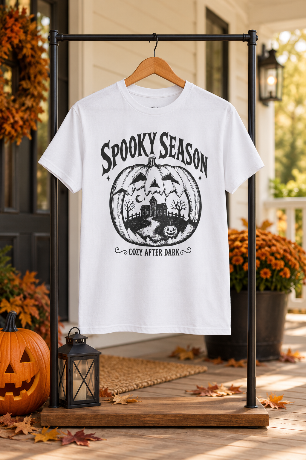 Spooky Season T-Shirt: Haunted Pumpkin, 100% Cotton