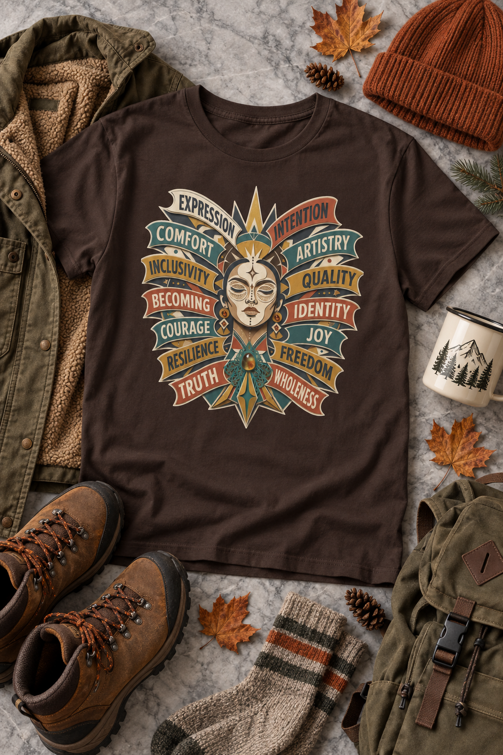 Self Expression Graphic Tee: Art Deco Becoming Words, 100% Cotton
