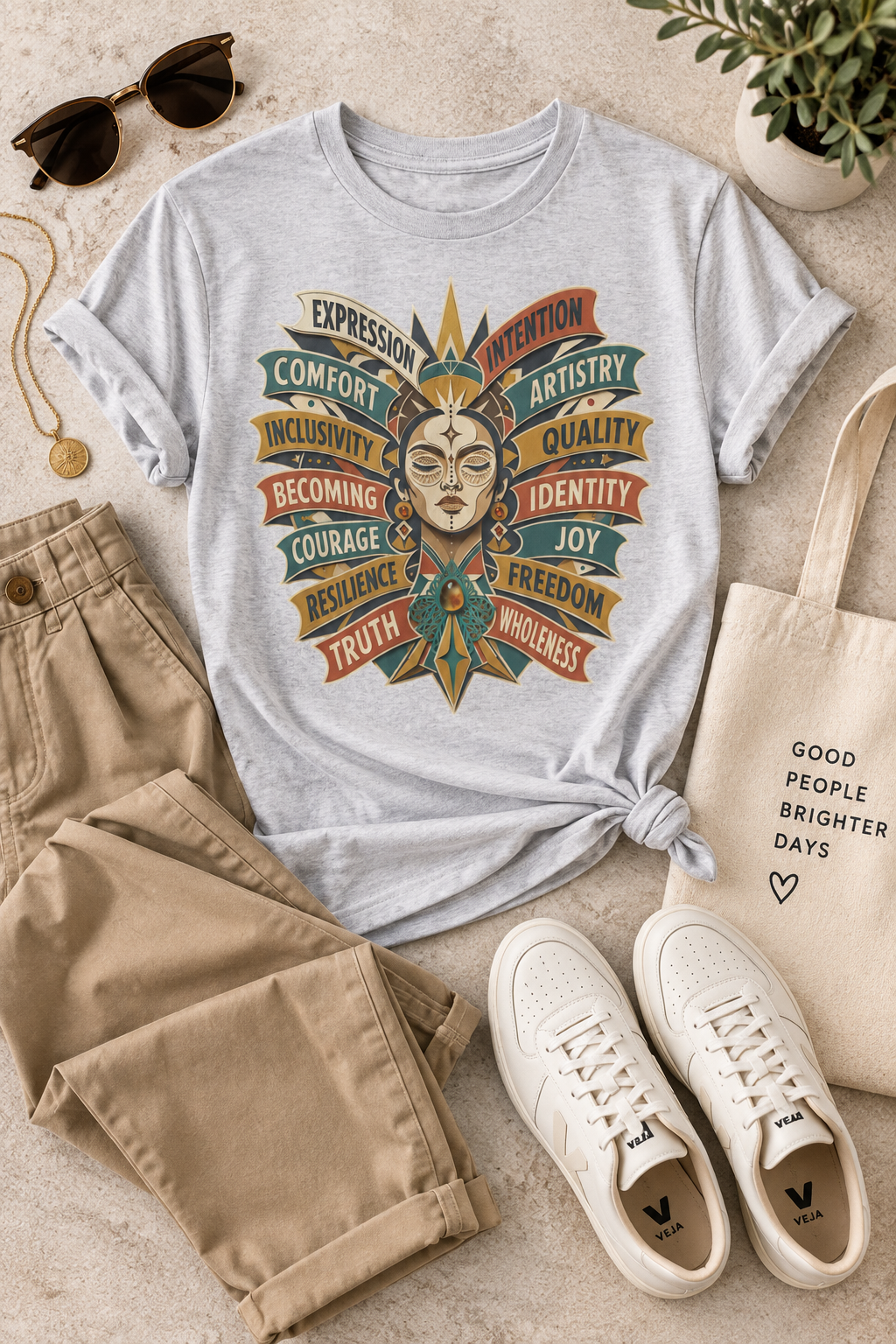 Self Expression Graphic Tee: Art Deco Becoming Words, 100% Cotton