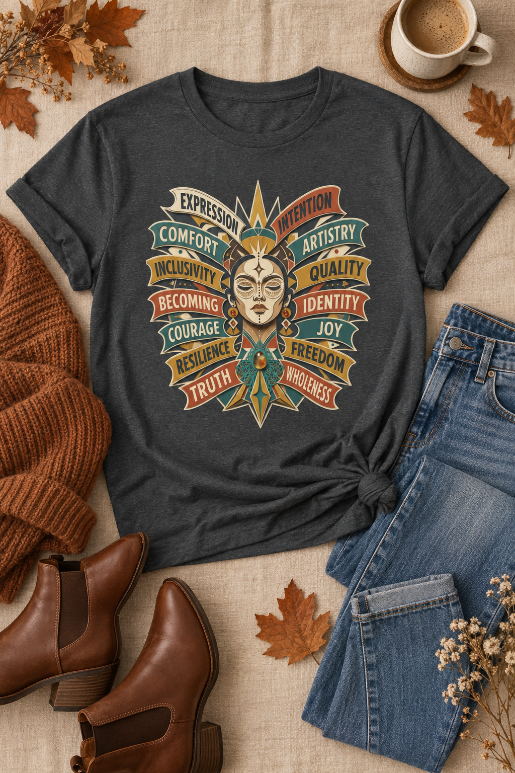 Self Expression Graphic Tee: Art Deco Becoming Words, 100% Cotton