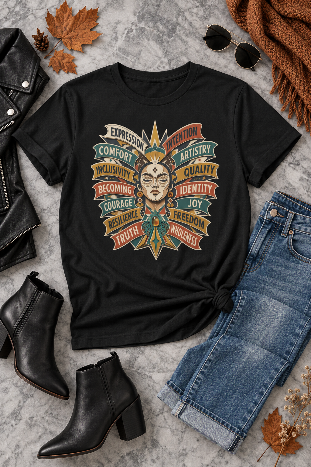 Self Expression Graphic Tee: Art Deco Becoming Words, 100% Cotton
