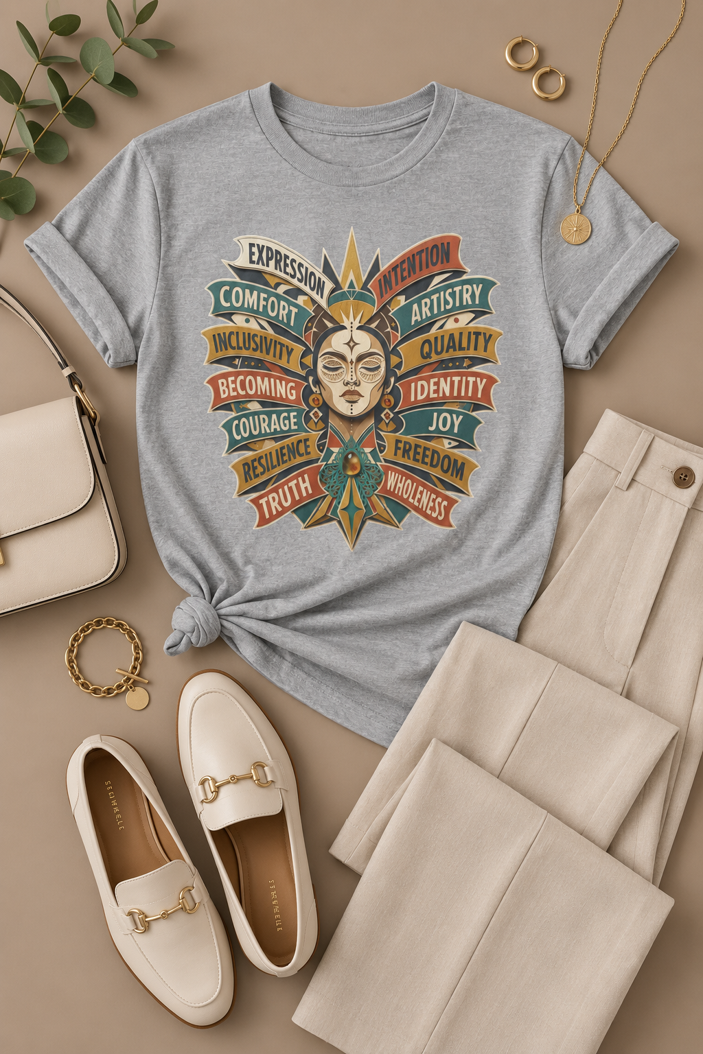 Self Expression Graphic Tee: Art Deco Becoming Words, 100% Cotton