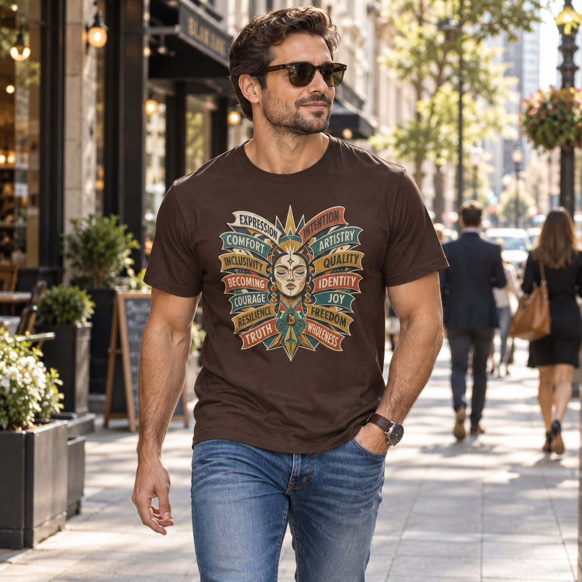Self Expression Graphic Tee: Art Deco Becoming Words, 100% Cotton