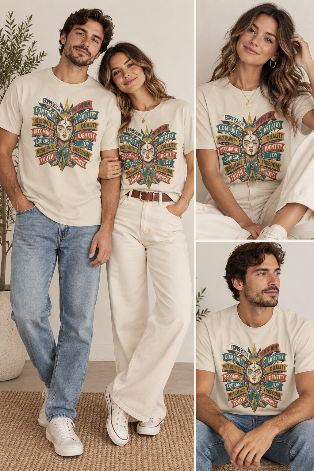 Self Expression Graphic Tee: Art Deco Becoming Words, 100% Cotton