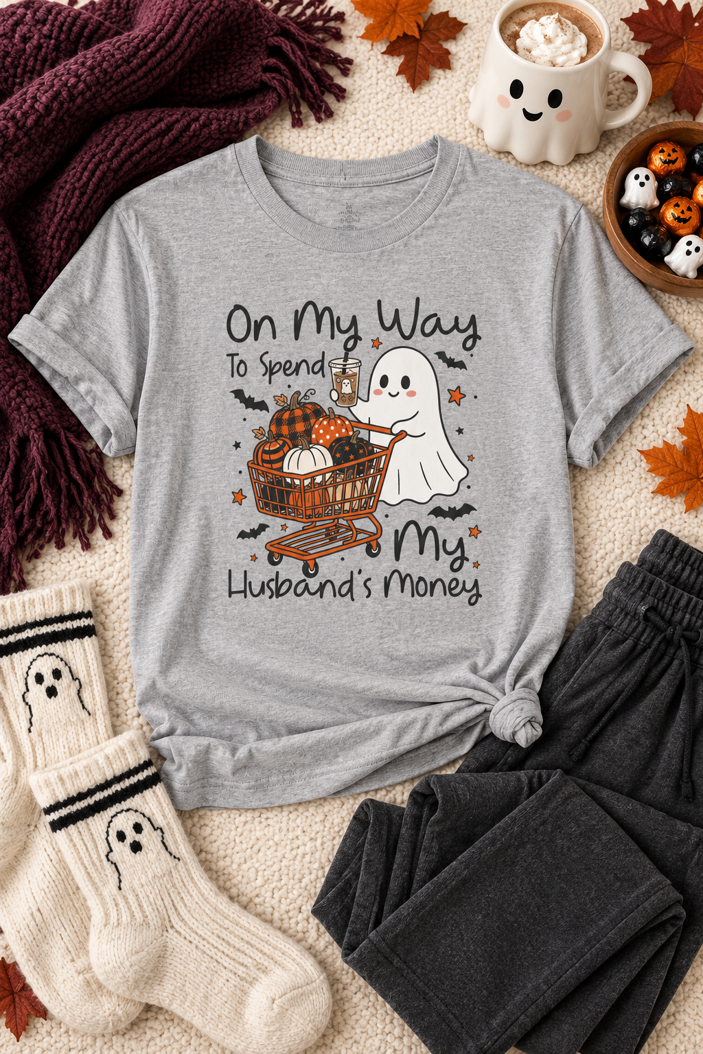 Funny Halloween Shirt: Husbands Money Ghost Shopping Tee