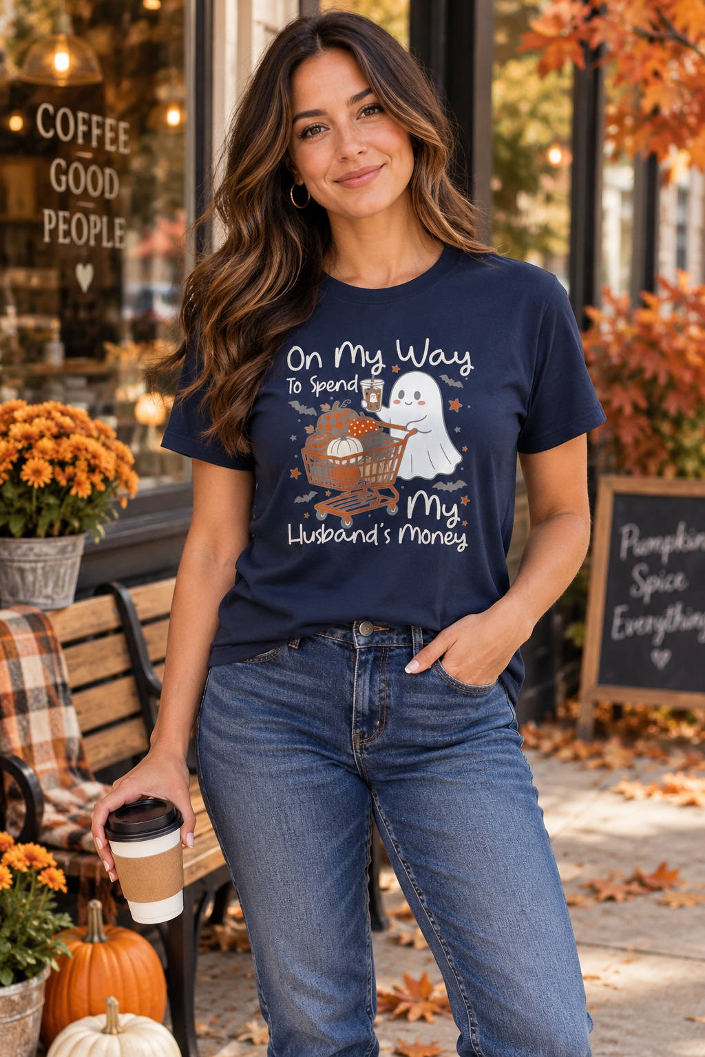 Funny Halloween Shirt: Husbands Money Ghost Shopping Tee