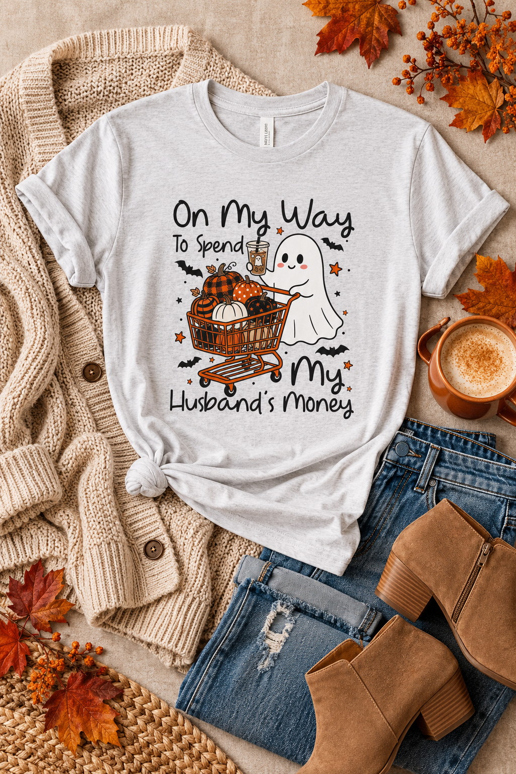 Funny Halloween Shirt: Husbands Money Ghost Shopping Tee