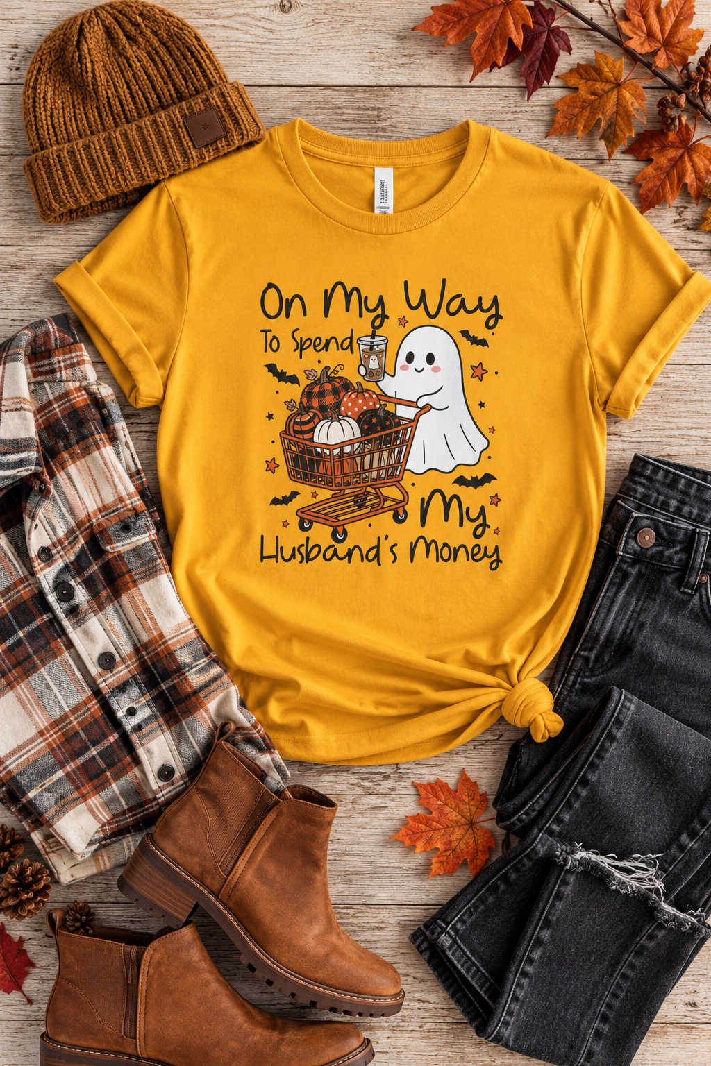 Funny Halloween Shirt: Husbands Money Ghost Shopping Tee