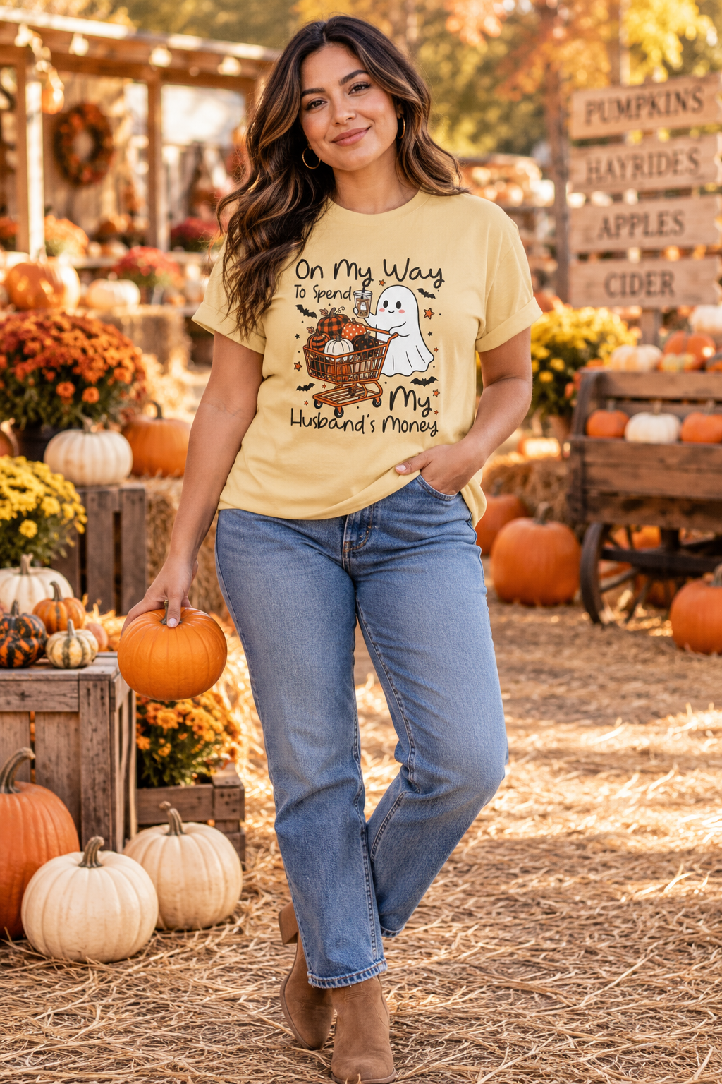 Funny Halloween Shirt: Husbands Money Ghost Shopping Tee