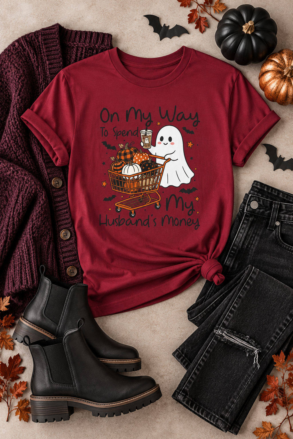 Funny Halloween Shirt: Husbands Money Ghost Shopping Tee