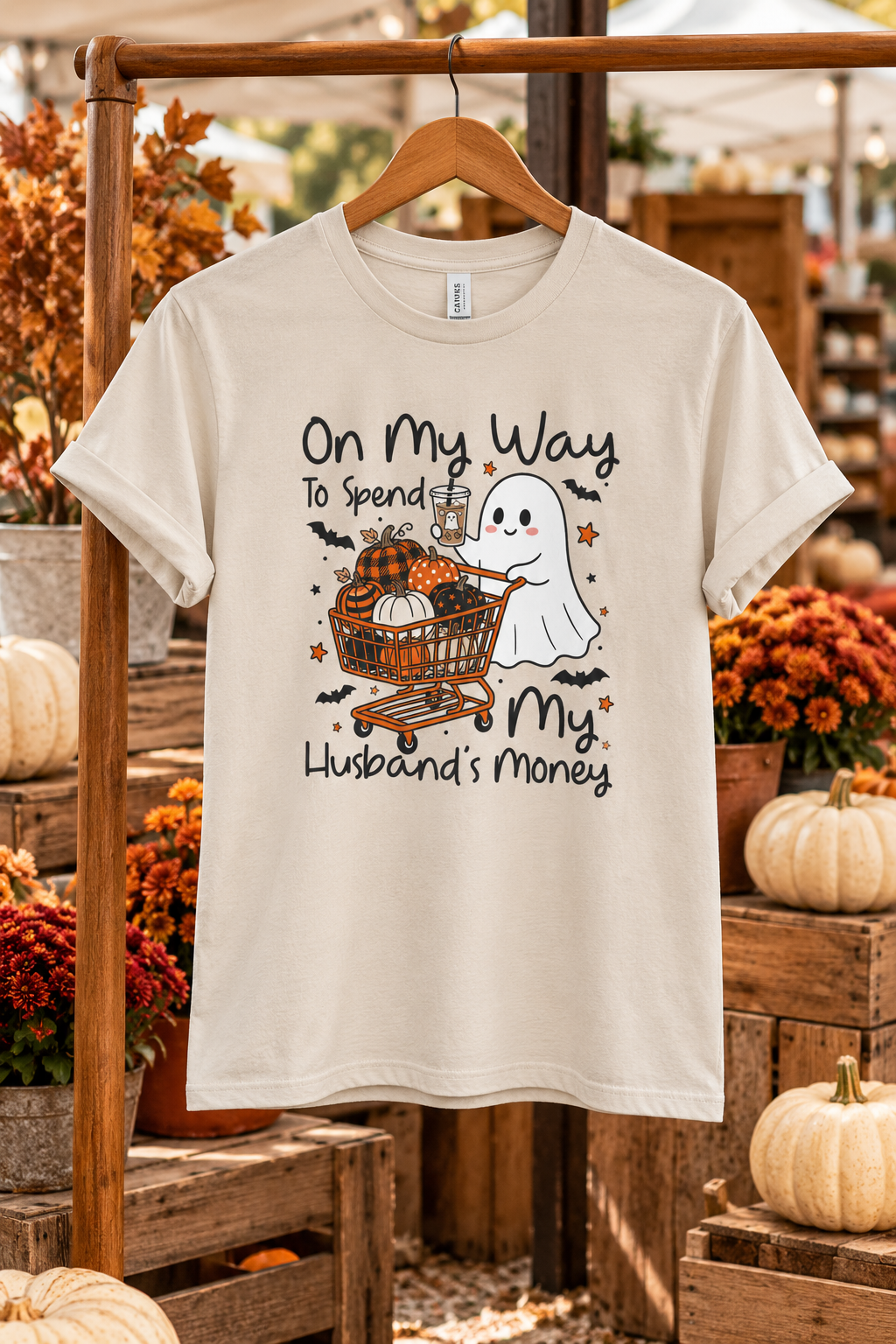 Funny Halloween Shirt: Husbands Money Ghost Shopping Tee