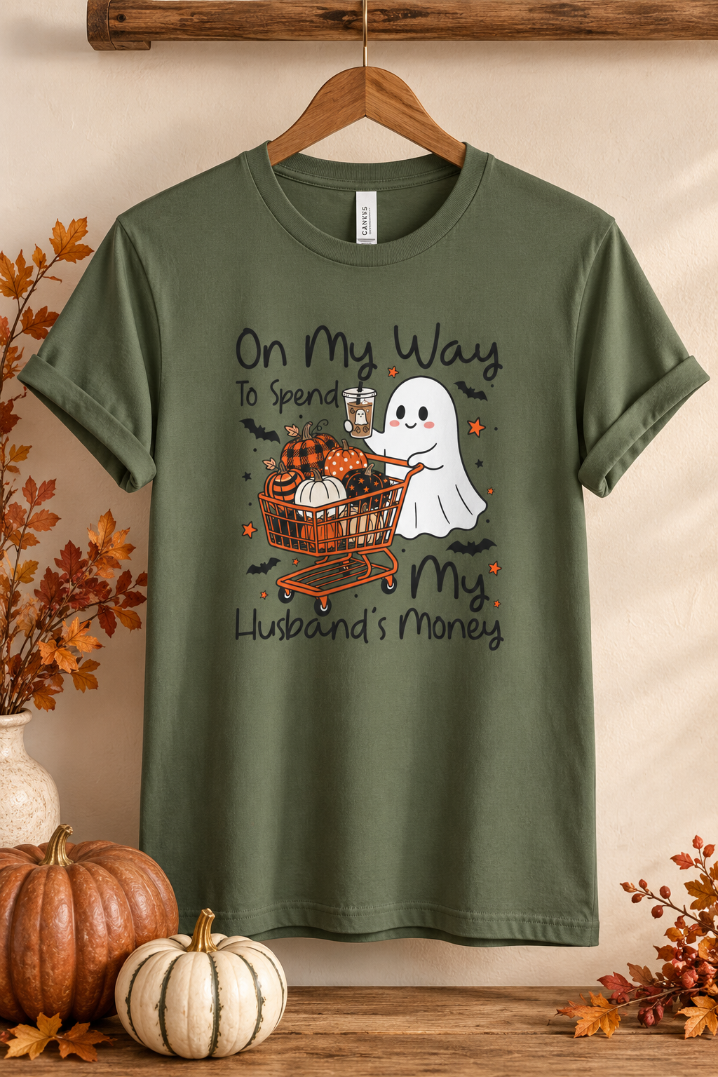 Funny Halloween Shirt: Husbands Money Ghost Shopping Tee