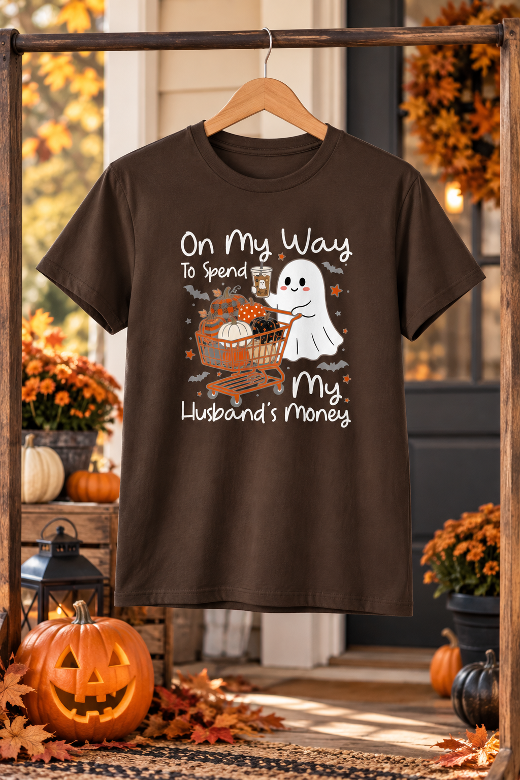 Funny Halloween Shirt: Husbands Money Ghost Shopping Tee