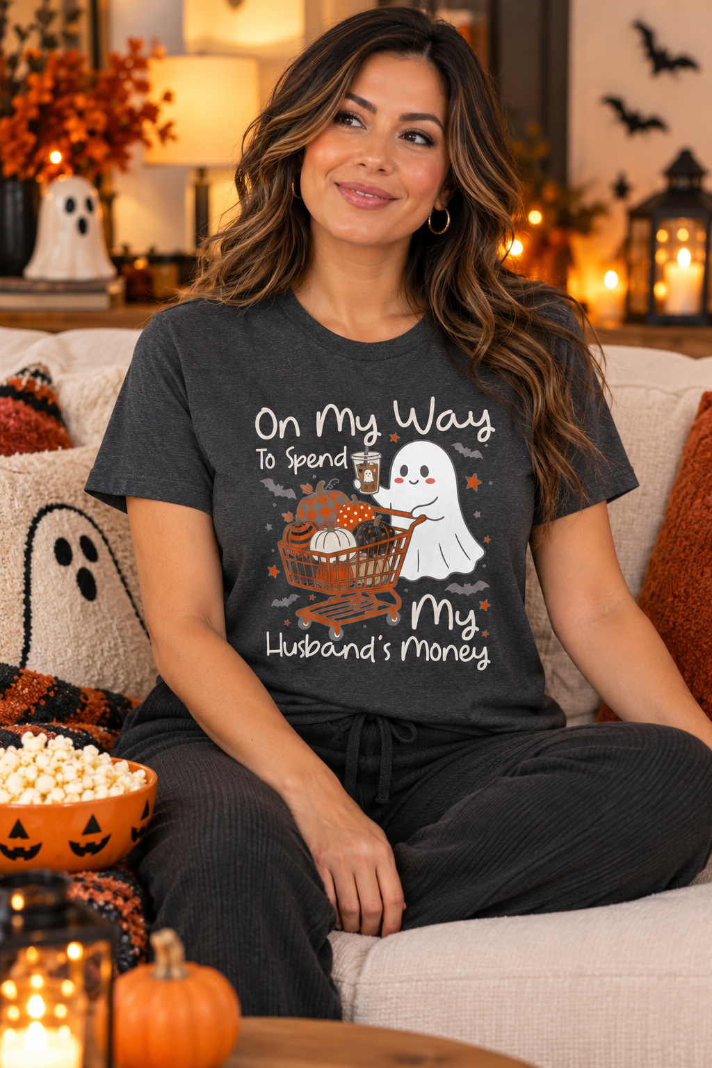 Funny Halloween Shirt: Husbands Money Ghost Shopping Tee