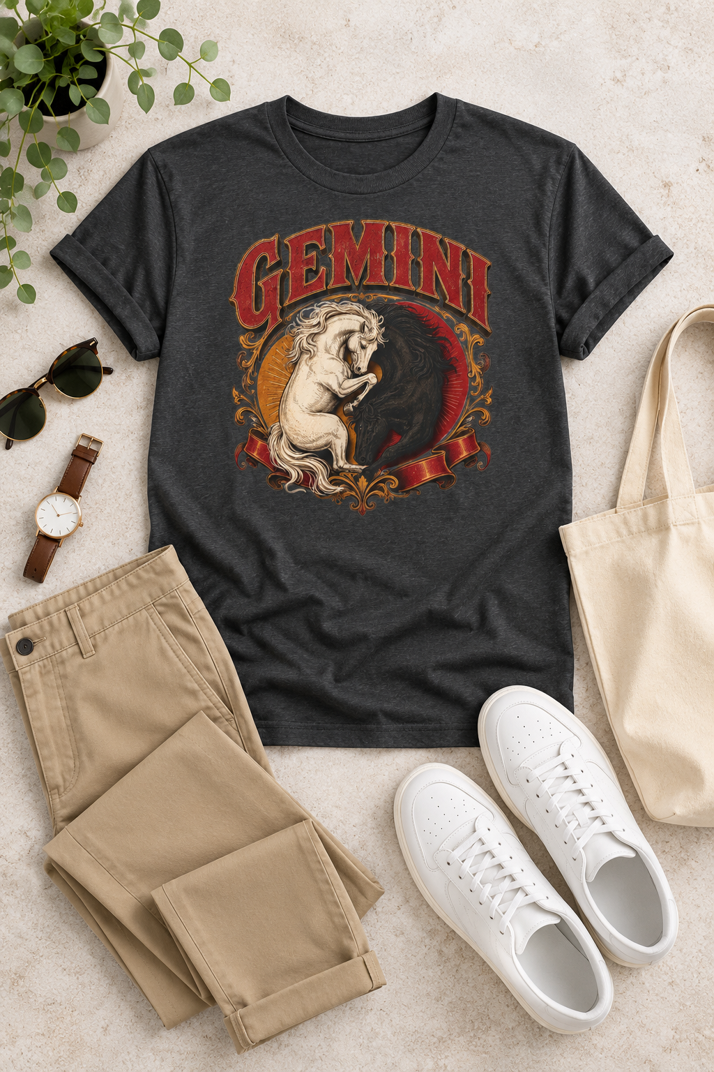 Gemini Zodiac Shirt: Twin Horses Astrology Graphic Tee