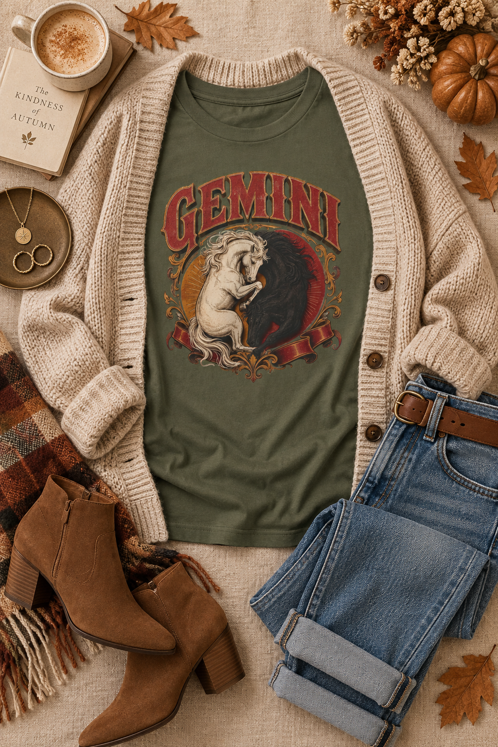 Gemini Zodiac Shirt: Twin Horses Astrology Graphic Tee