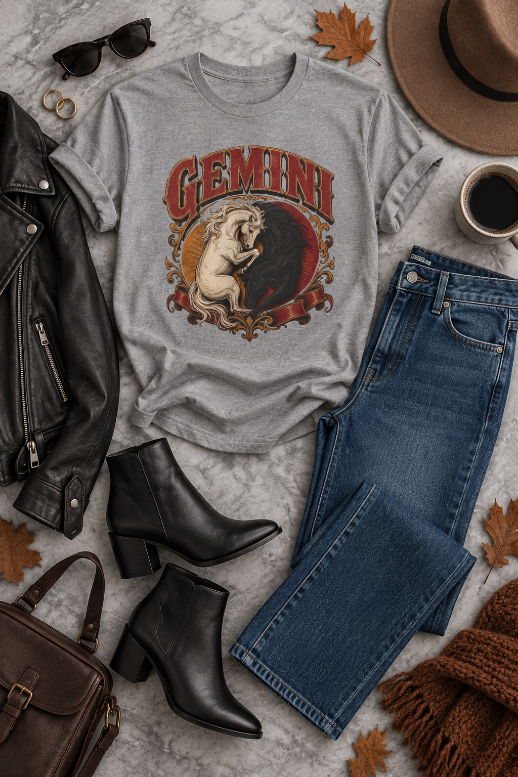 Gemini Zodiac Shirt: Twin Horses Astrology Graphic Tee