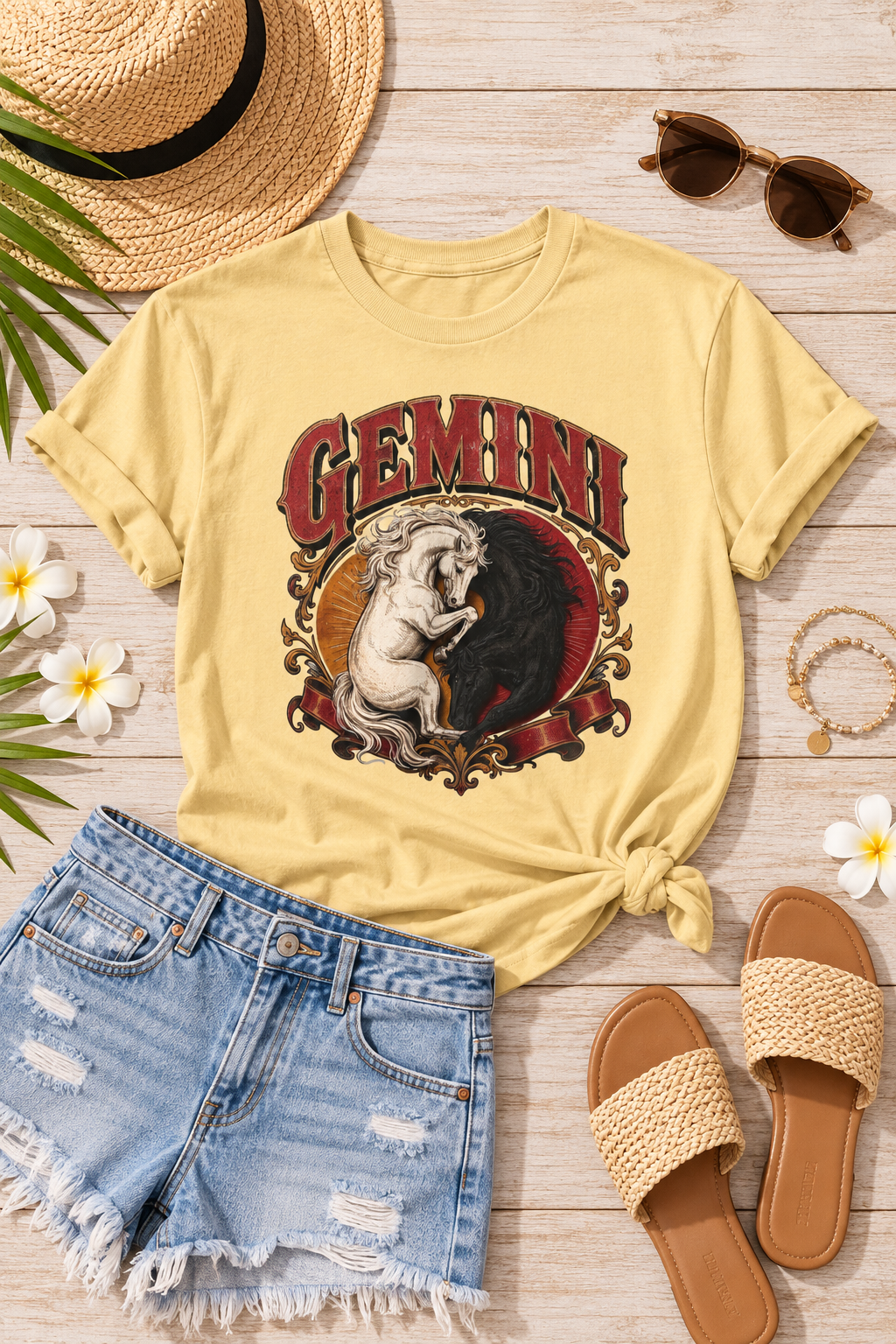 Gemini Zodiac Shirt: Twin Horses Astrology Graphic Tee