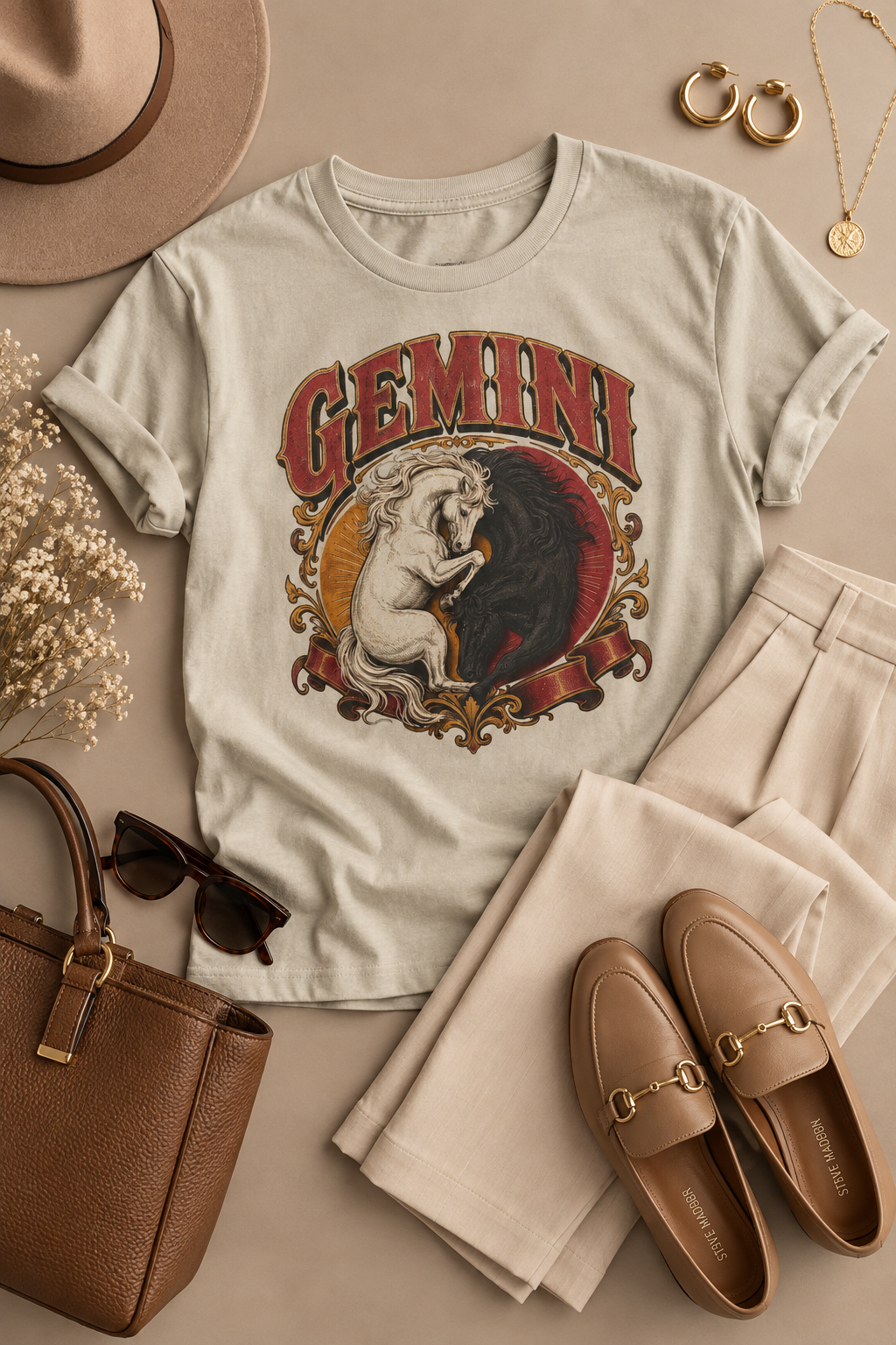 Gemini Zodiac Shirt: Twin Horses Astrology Graphic Tee