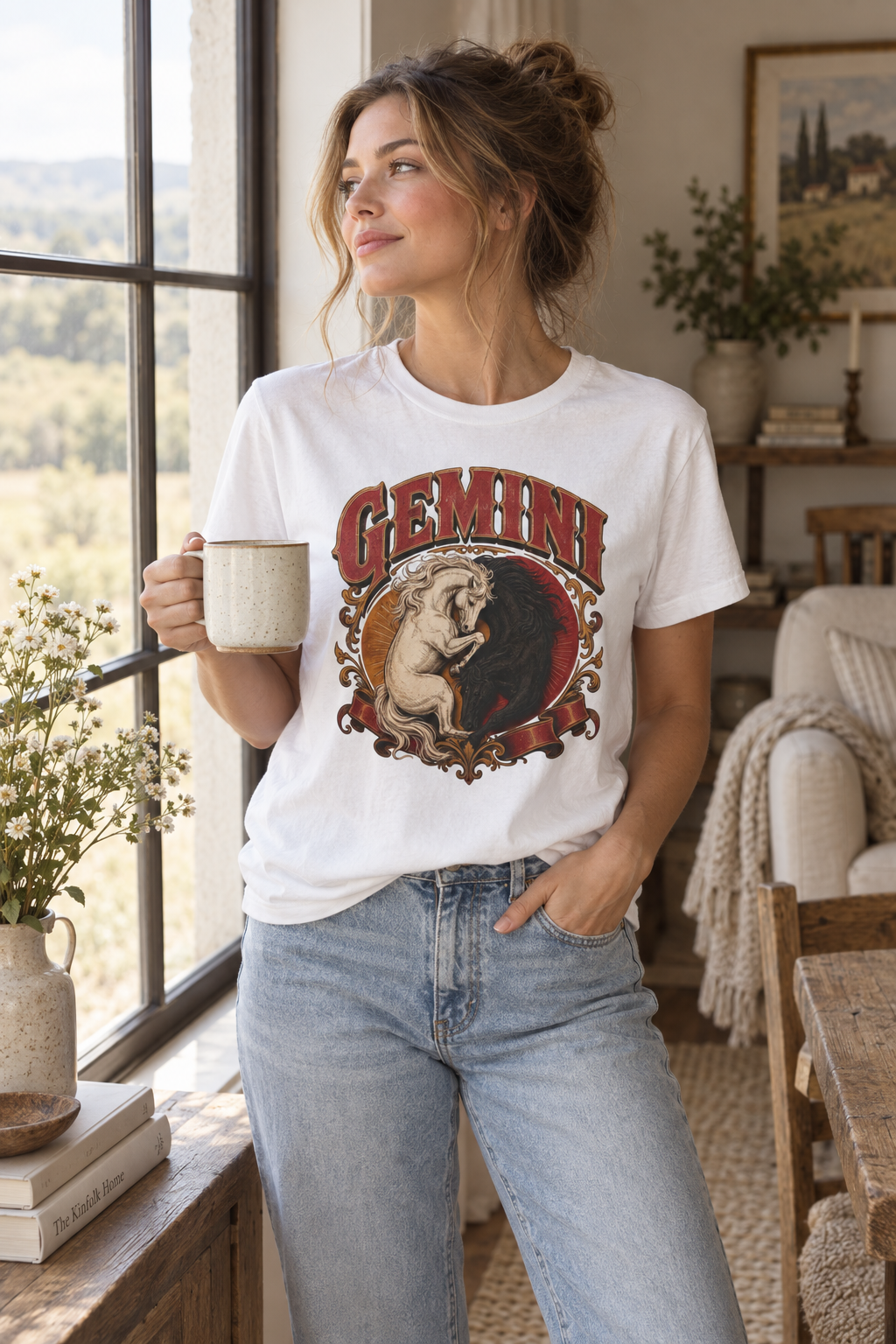 Gemini Zodiac Shirt: Twin Horses Astrology Graphic Tee