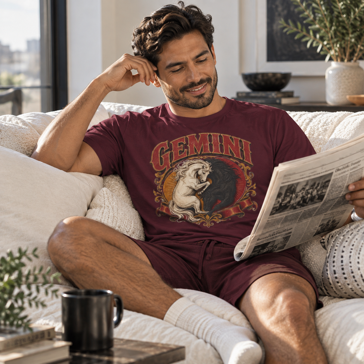 Gemini Zodiac Shirt: Twin Horses Astrology Graphic Tee
