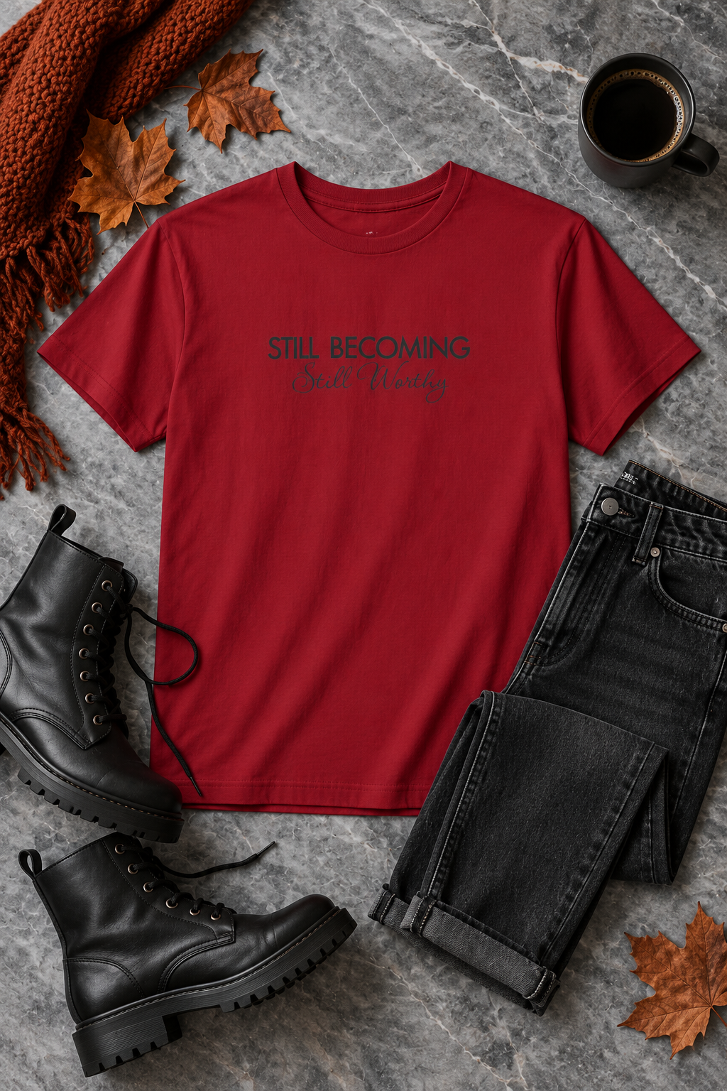 Self Worth Shirt, Still Becoming Still Worthy, Unisex Cotton Graphic Tee