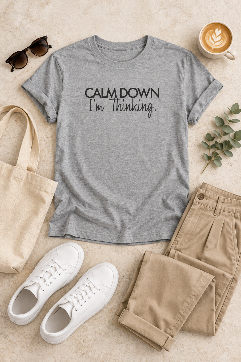 Funny Thinking Shirt, Calm Down I'm Thinking, Unisex Cotton Graphic Tee