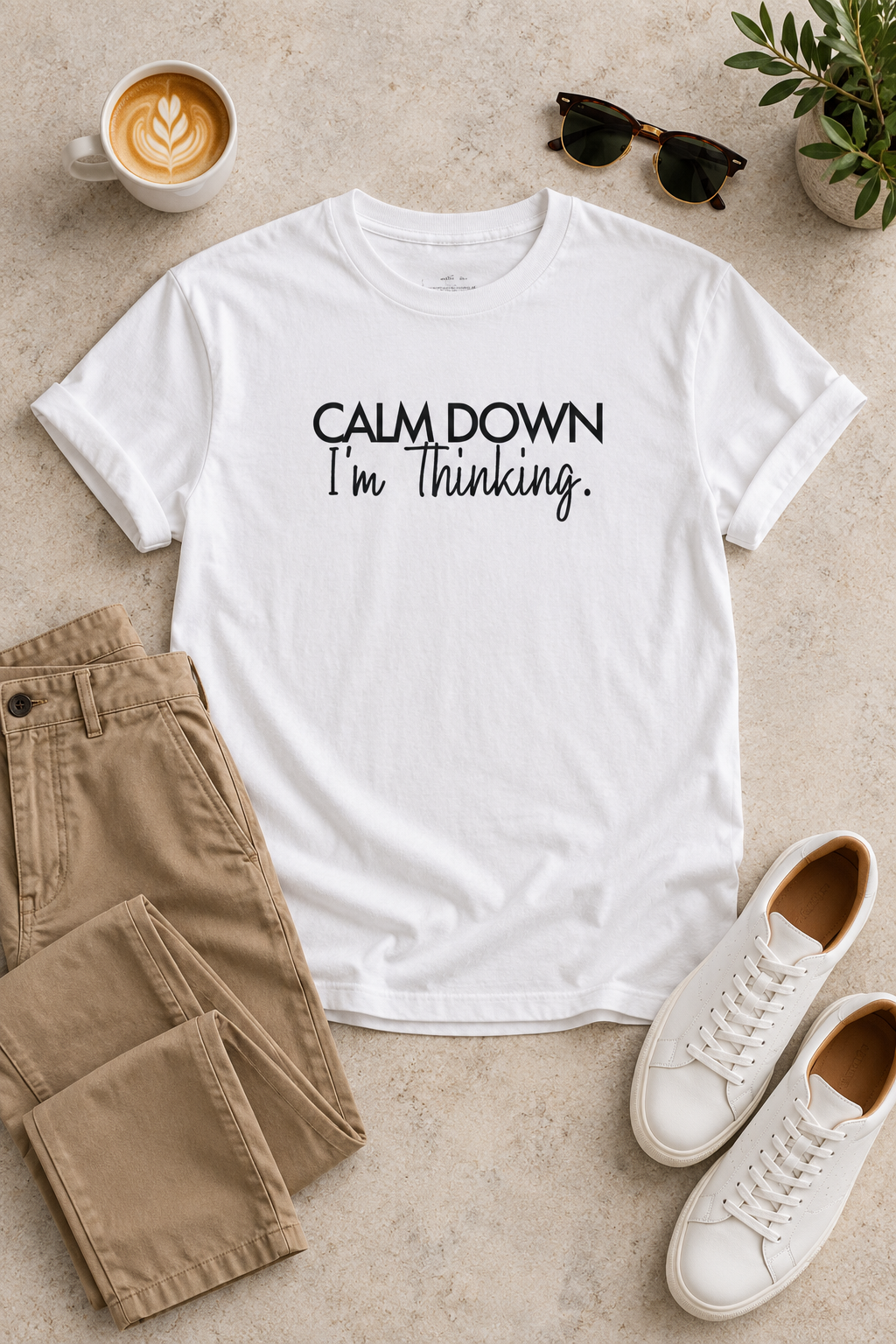 Funny Thinking Shirt, Calm Down I'm Thinking, Unisex Cotton Graphic Tee