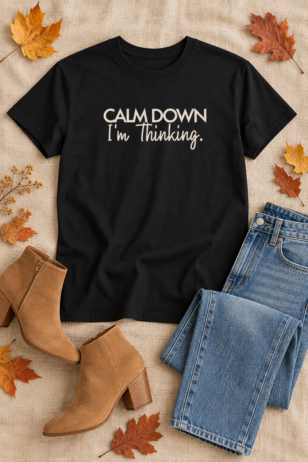 Funny Thinking Shirt, Calm Down I'm Thinking, Unisex Cotton Graphic Tee