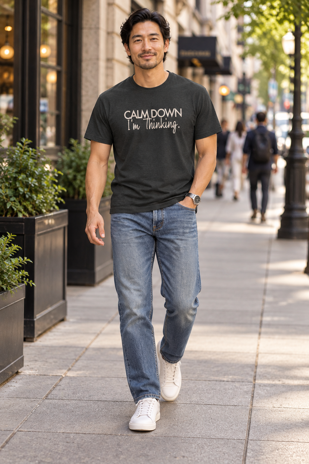 Funny Thinking Shirt, Calm Down I'm Thinking, Unisex Cotton Graphic Tee