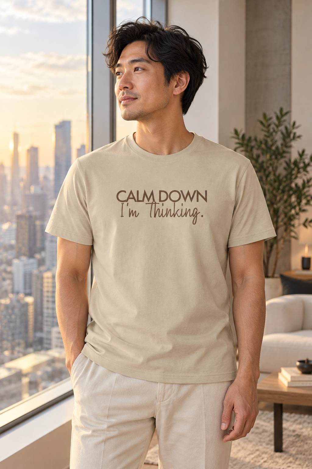 Funny Thinking Shirt, Calm Down I'm Thinking, Unisex Cotton Graphic Tee