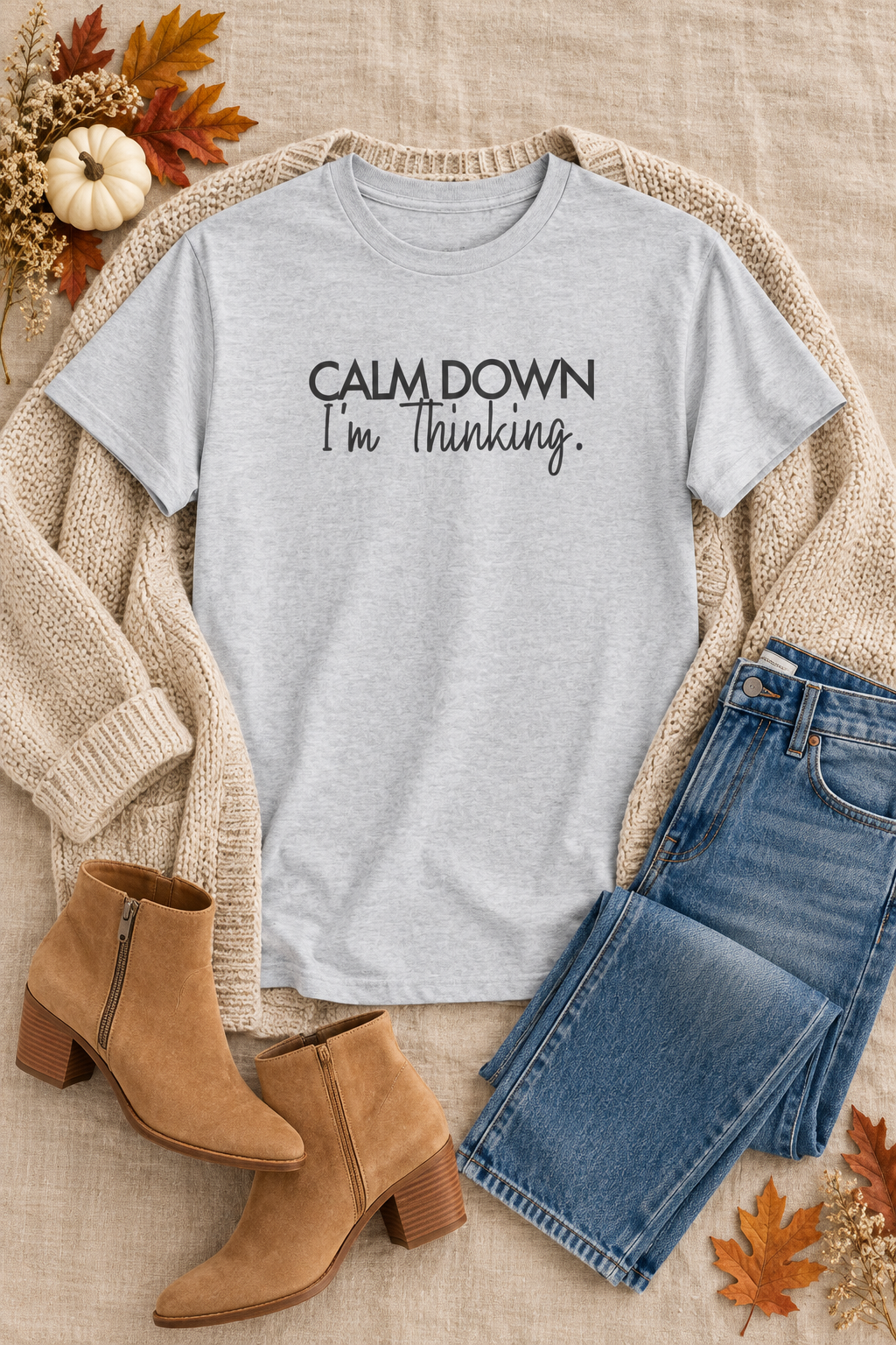 Funny Thinking Shirt, Calm Down I'm Thinking, Unisex Cotton Graphic Tee