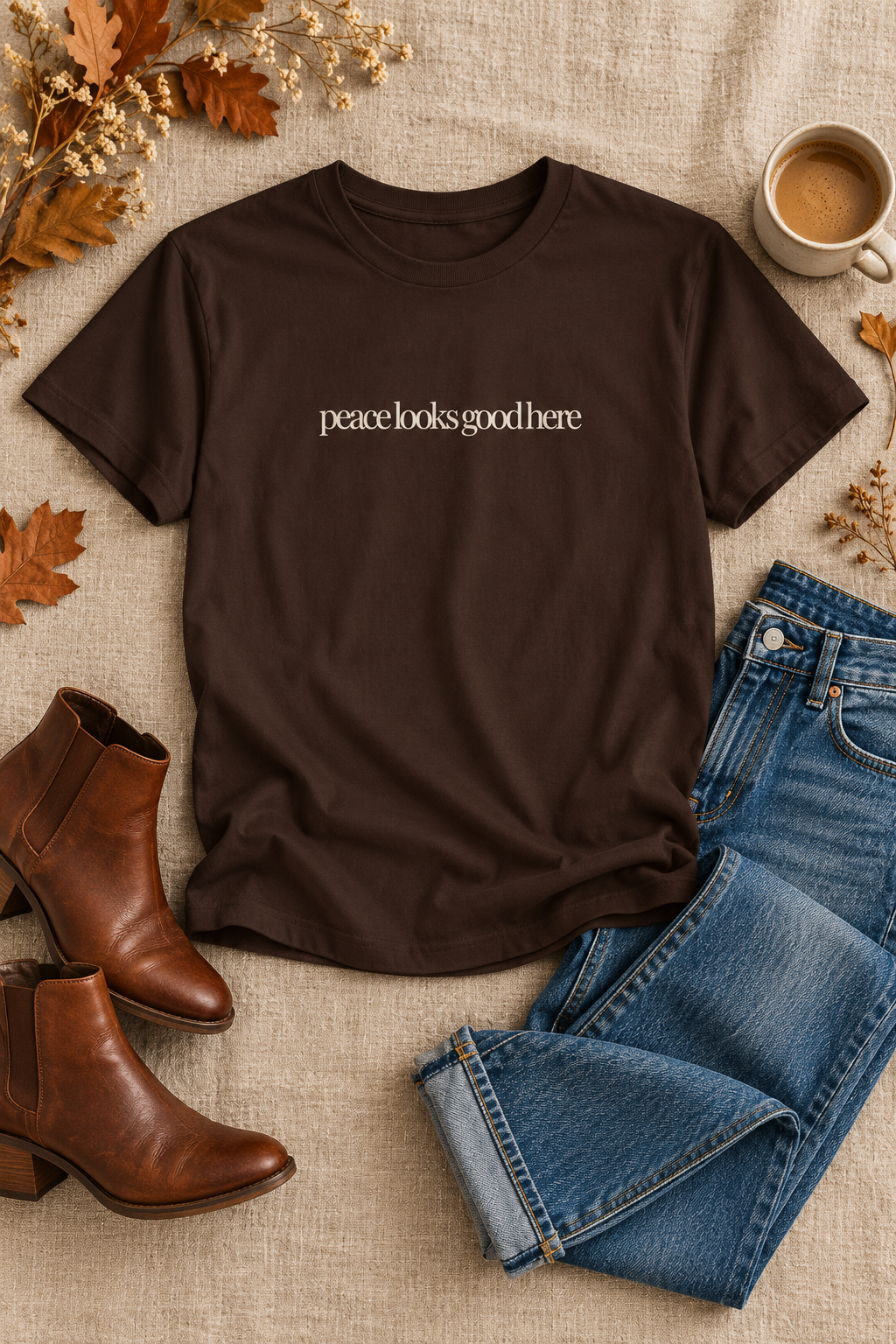 Peace Quote Shirt, Peace Looks Good Here, Minimalist Unisex Cotton Tee