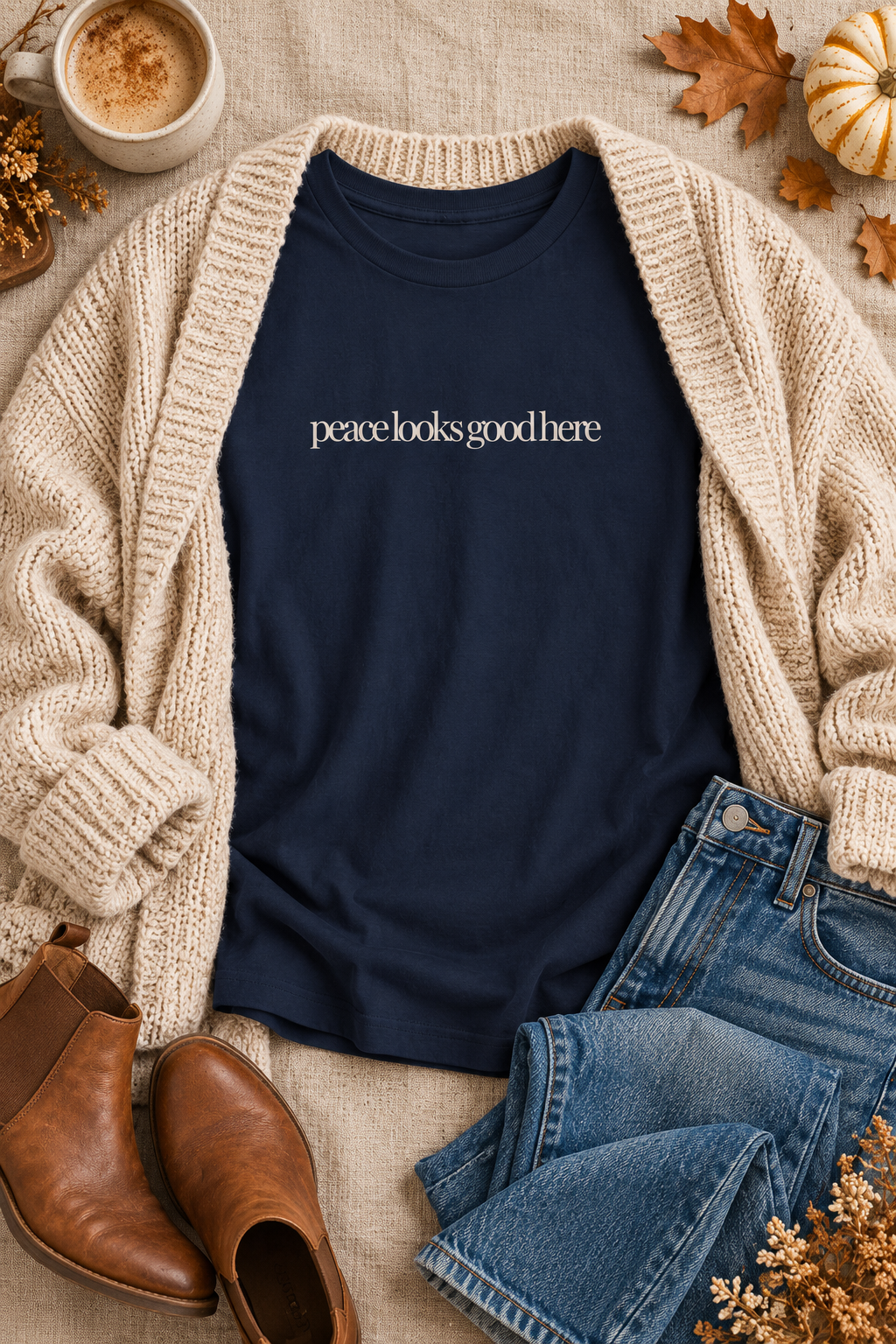 Peace Quote Shirt, Peace Looks Good Here, Minimalist Unisex Cotton Tee
