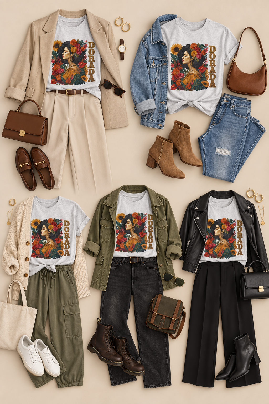 Dorada Graphic Tee: Floral Latina Portrait