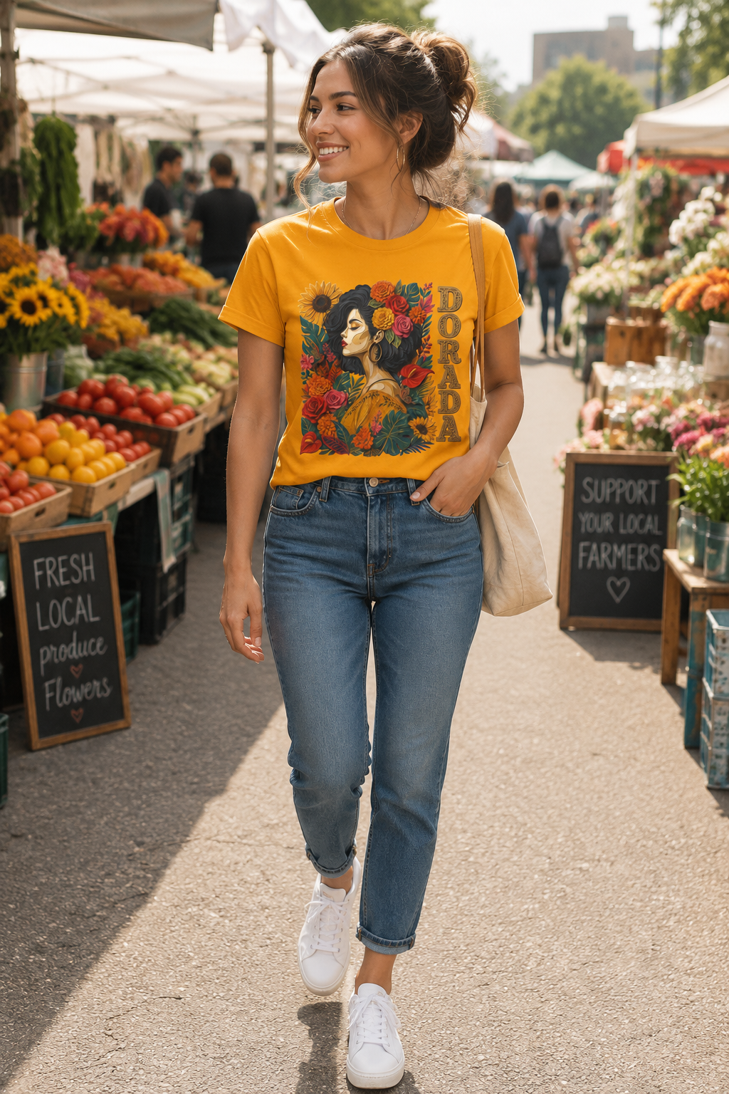 Dorada Graphic Tee: Floral Latina Portrait