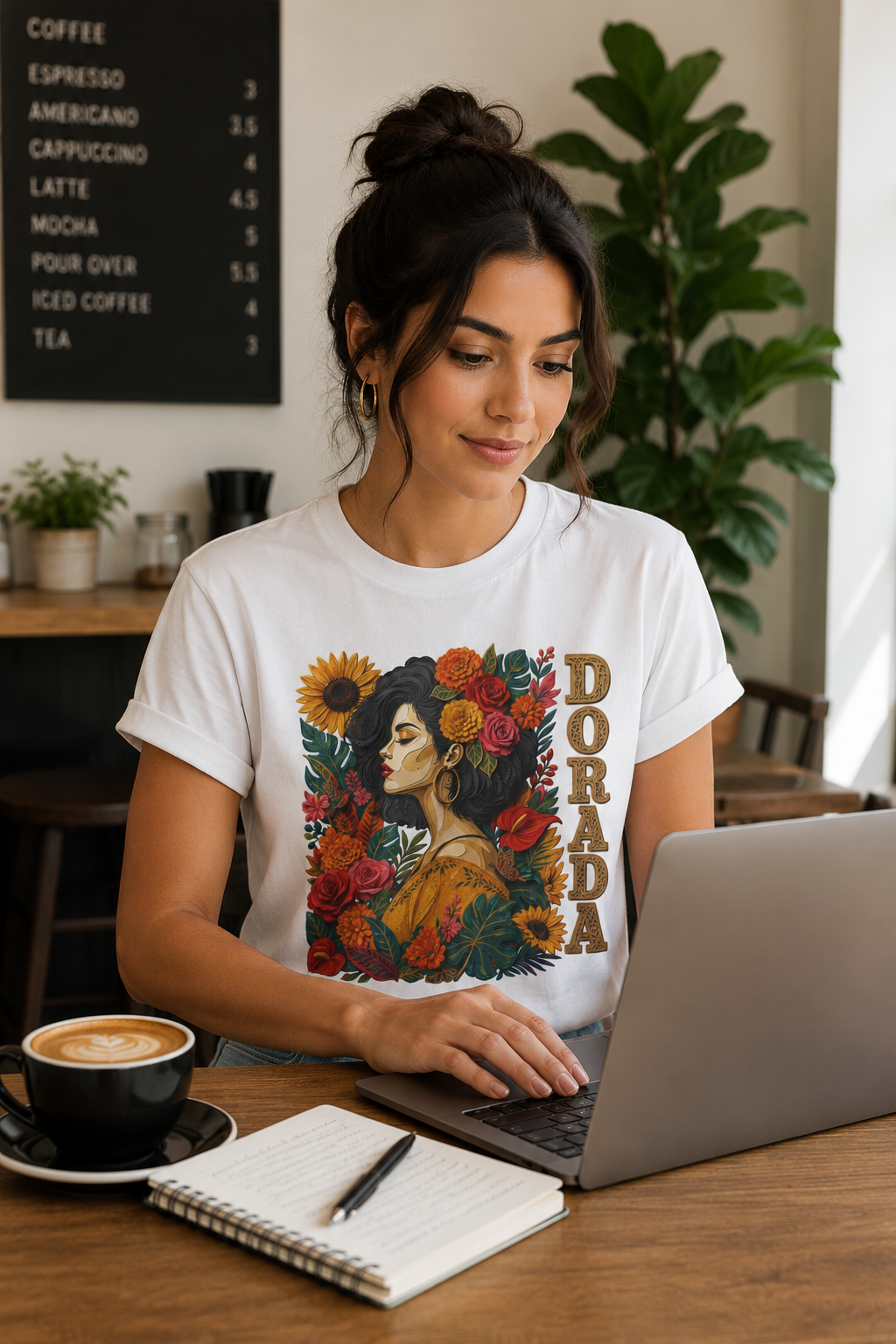 Dorada Graphic Tee: Floral Latina Portrait