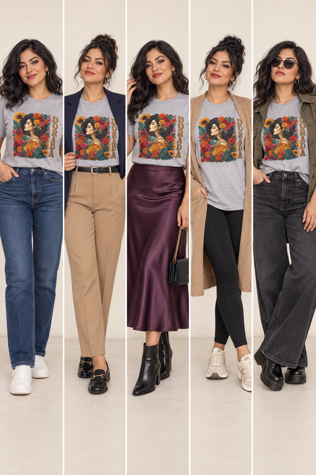 Dorada Graphic Tee: Floral Latina Portrait